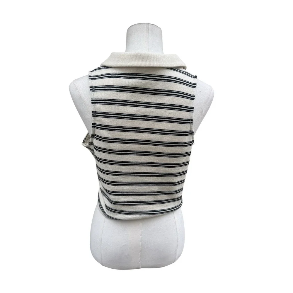 Kirious Los Angeles Striped Sleeveless Knit Polo Top Womens Large Black Cream